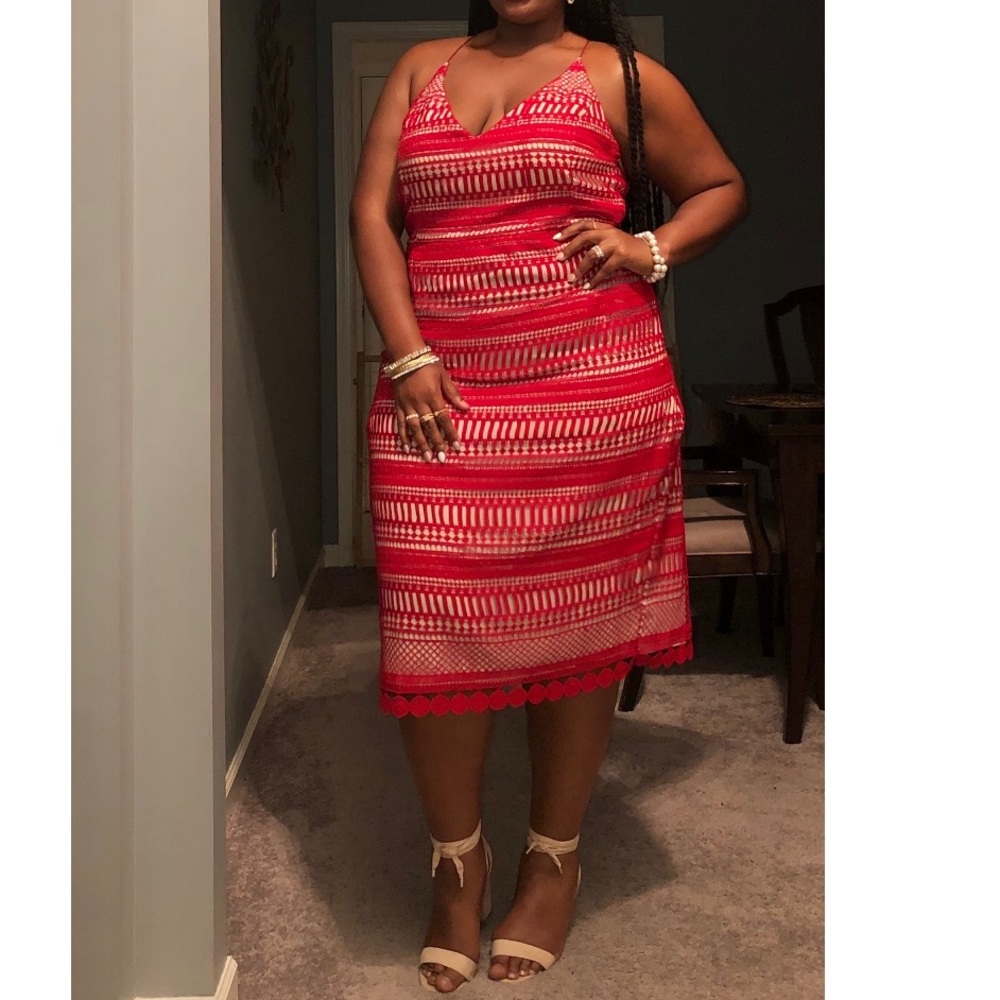 Red Stitched Midi Dress